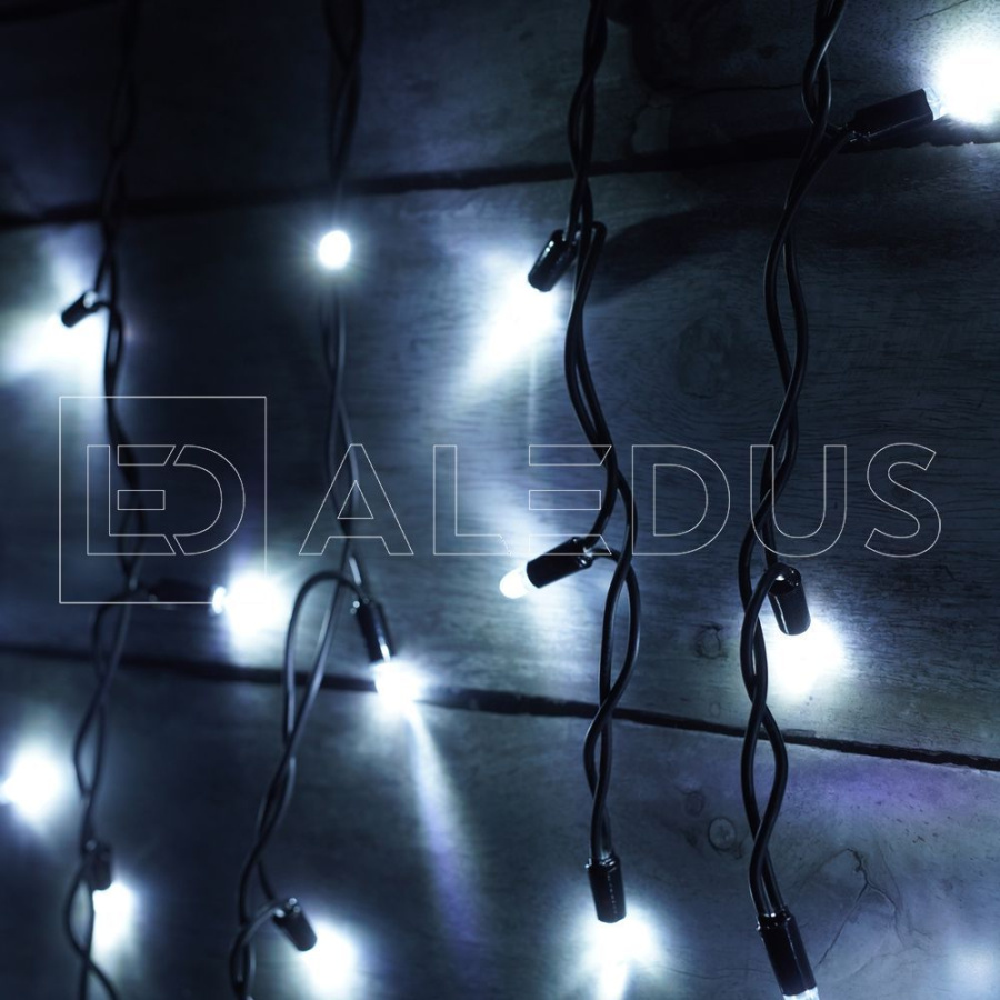 Бахрома (Айсикл) ALEDUS, 220 В, 3x0.5 м, IP65, черный провод, белый, с мерцанием, 114 светодиодов