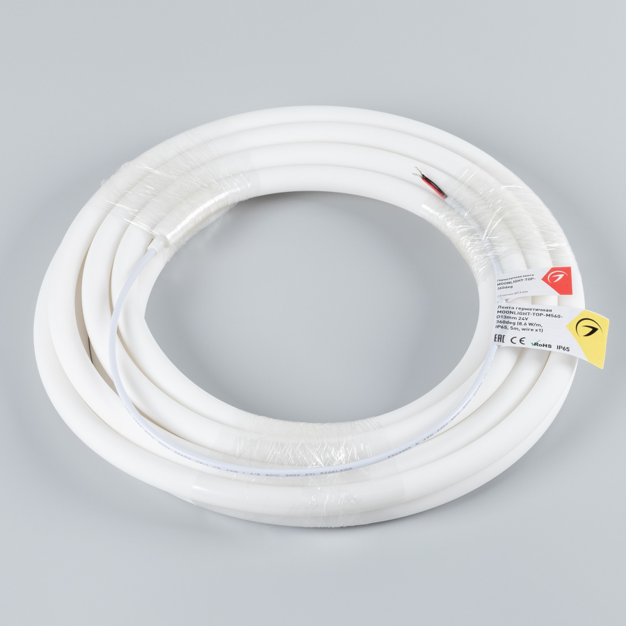 Лента герметичная MOONLIGHT-TOP-M560-D13mm 24V Warm2700 360deg (8.6 W/m, IP65, 5m, wire x1) (Arlight, Вывод прямой, 3 года)