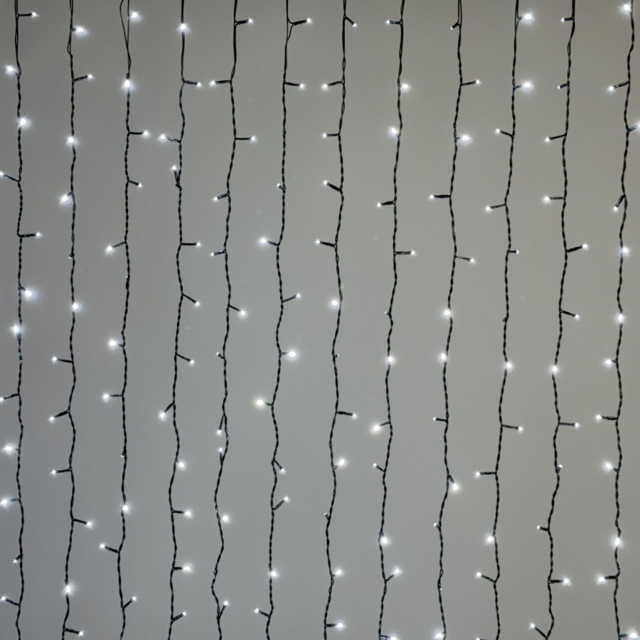 Гирлянда Занавес 2 x 2 м Белый 220В, 400 LED, Провод Черный ПВХ, IP54