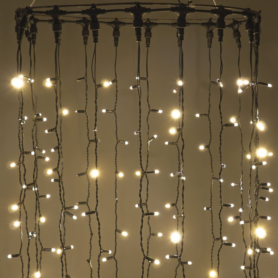 Гирлянда Занавес 2 x 2 м Тепло-Белый 220В, 400 LED, Провод Черный Каучук 2,3мм, IP65