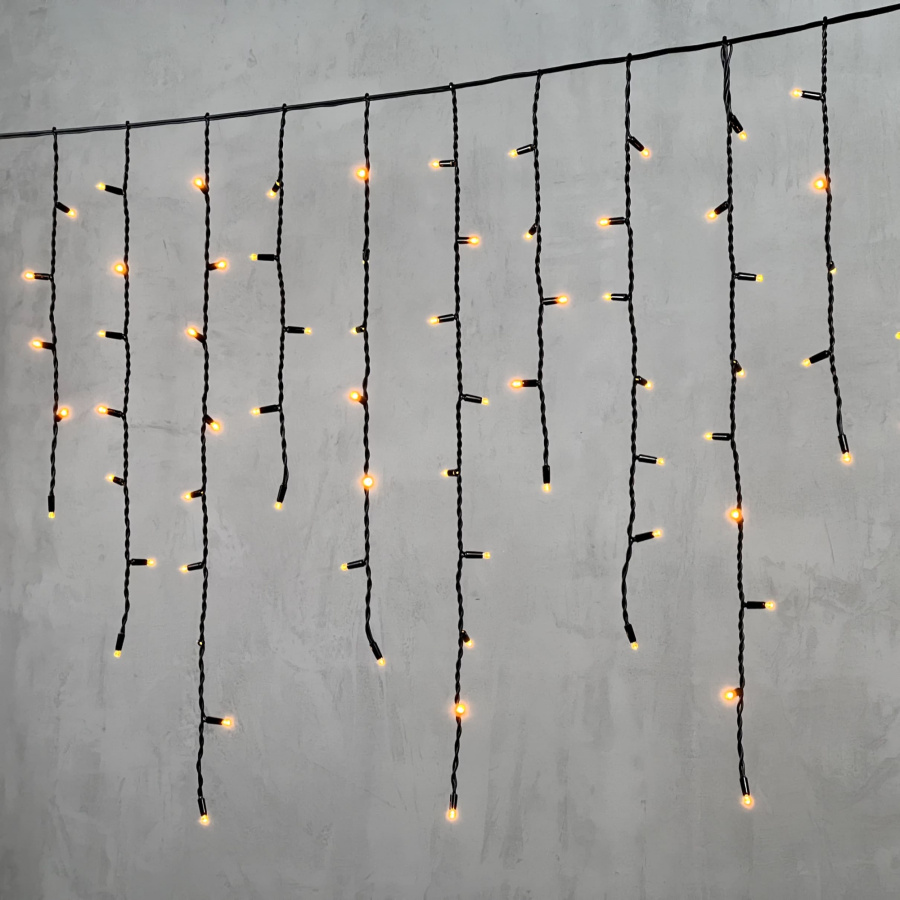 Гирлянда Бахрома 3,2 x 0,9 м Желтая, 168 LED, Провод Черный Каучук, IP65
