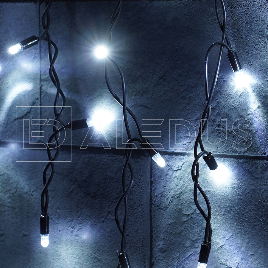 Бахрома (Айсикл) ALEDUS, 220 В, 3x0.5 м, черный провод, резина, белый, с мерцанием