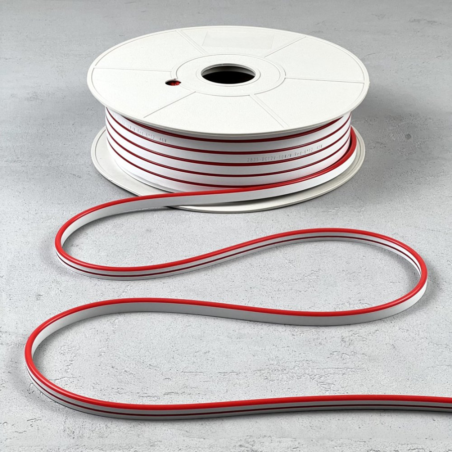 Односторонний Гибкий Неон 6х12мм Красный 12В, IP65