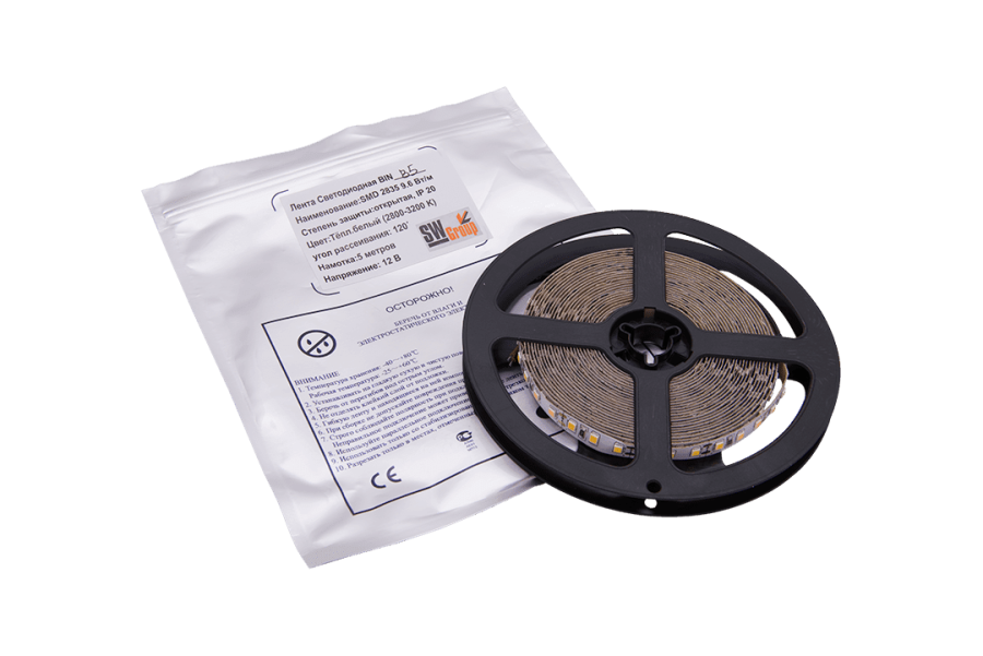 Лента светодиодная SWG SWG2120, 9,6 Вт/м, 12В , IP20, теплый белый