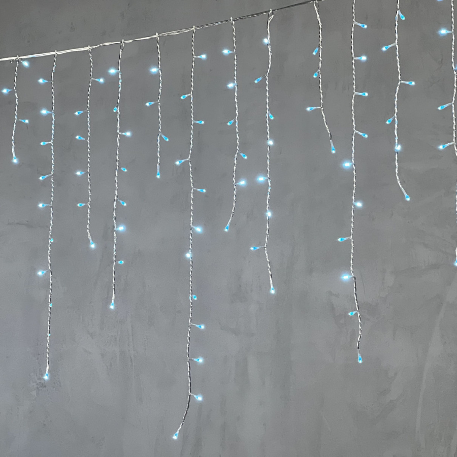 Гирлянда Бахрома 5 x 0,9 м Небесно-Голубая 220В, 348 LED, Провод Прозрачный Силикон, IP65