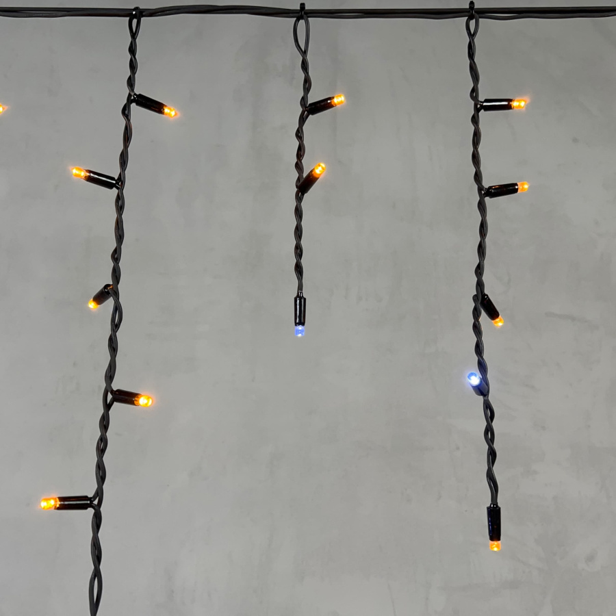 Гирлянда Бахрома 3,1 x 0,5 м Жёлтая с Мерцанием Белого Диода 220В, 120 LED, Провод Черный Каучук, IP65