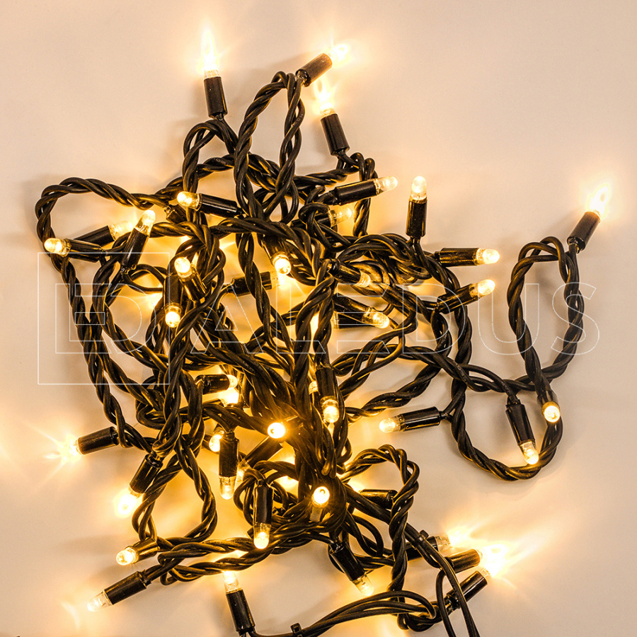 Гирлянда (Нить) ALEDUS, 220 В, 10 м, черный провод, теплый белый, без мерцания