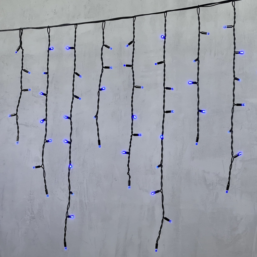 Гирлянда Бахрома 3,2 x 0,9 м Синяя 220В, 168 LED, Провод Черный Каучук, IP65