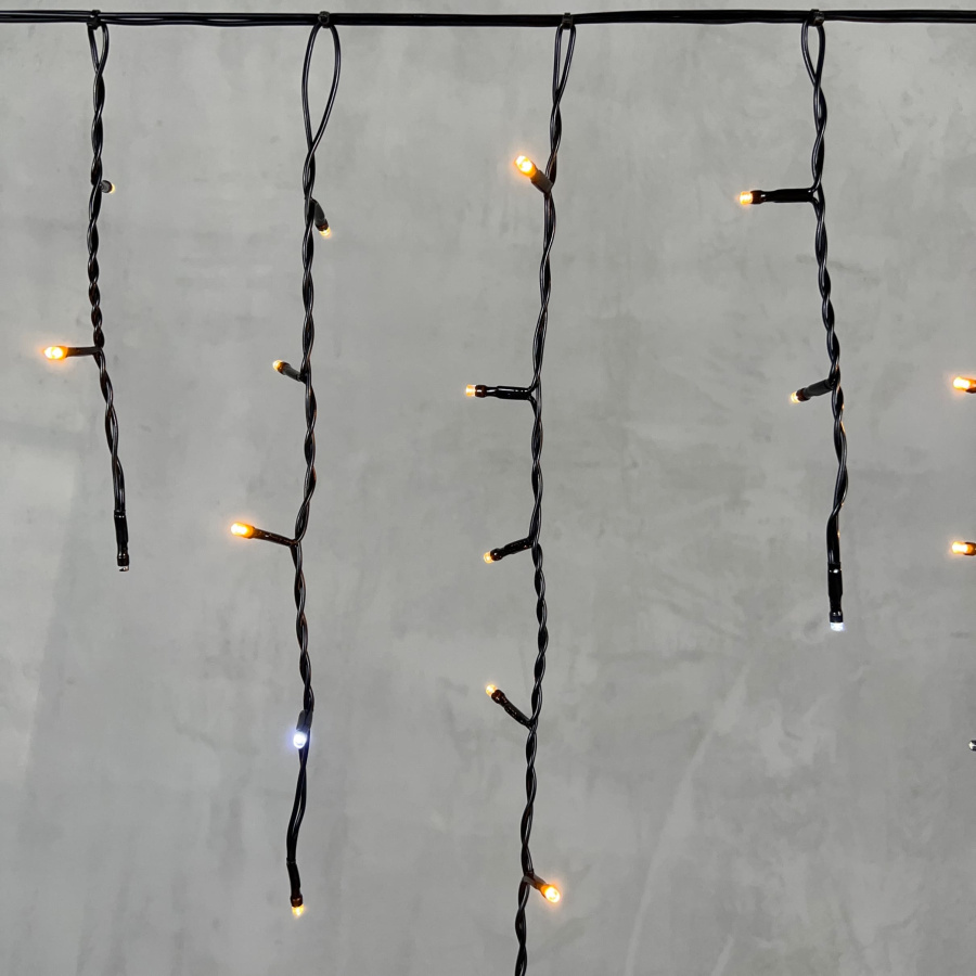 Гирлянда Бахрома 3,1 x 0,5 м Экстра Тепло-Белая с Мерцанием Белого Диода 220В, 150 LED, Провод Черный ПВХ, IP54