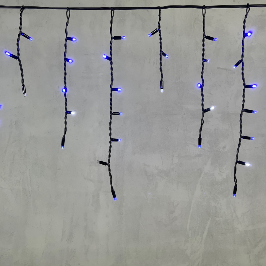 Гирлянда Бахрома 3,1 x 0,5 м Синяя с Мерцанием Белого Диода 220В, 120 LED, Провод Черный Каучук, IP65