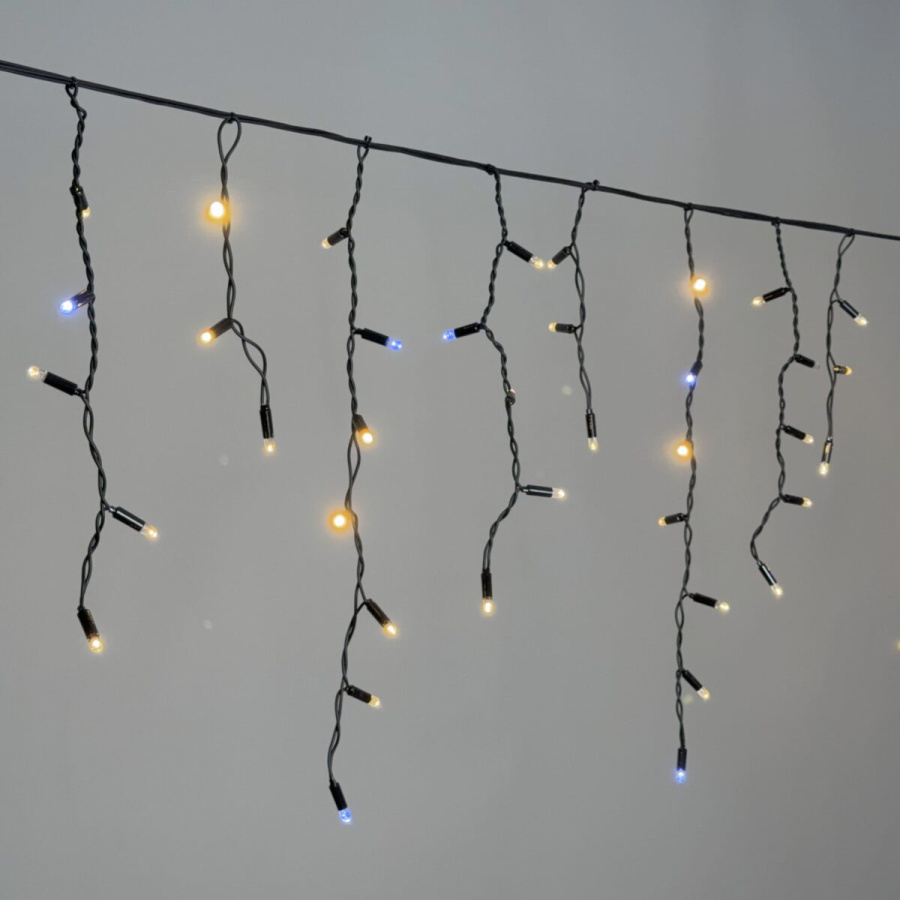 Гирлянда Бахрома 3,1 x 0,5 м Тепло-Белая с Мерцанием Белого Диода 220В, 120 LED, Провод Черный Каучук 2,3мм, IP65