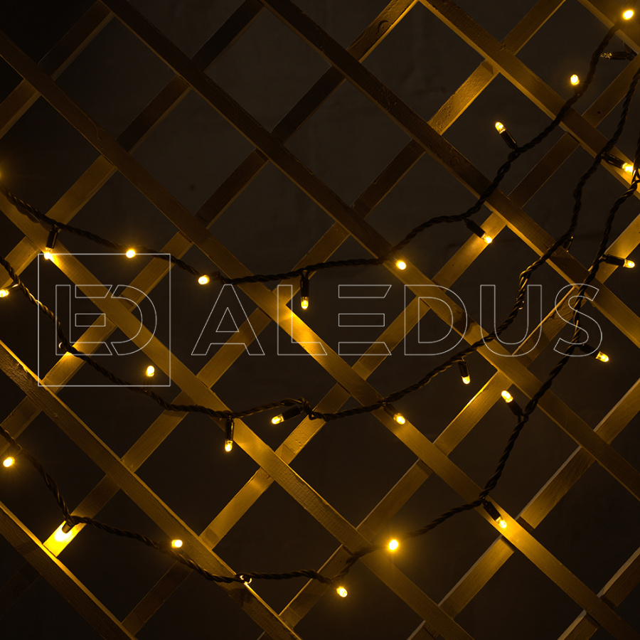 Гирлянда (Нить) ALEDUS, 220 В,  10 м, черный провод, резина, теплый белый, без мерцания