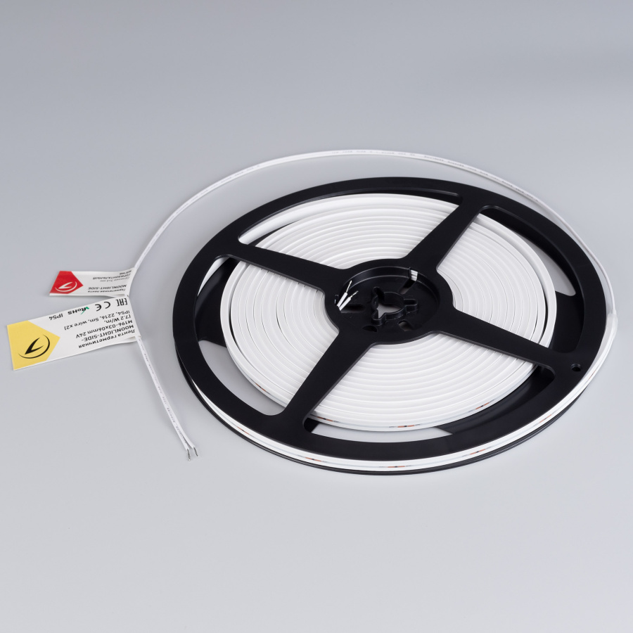 Лента герметичная MOONLIGHT-SIDE-M196-03x06mm 24V Day4000 (7.2 W/m, IP54, 2216, 5m, wire x2) (Arlight, Вывод прямой, 3 года)