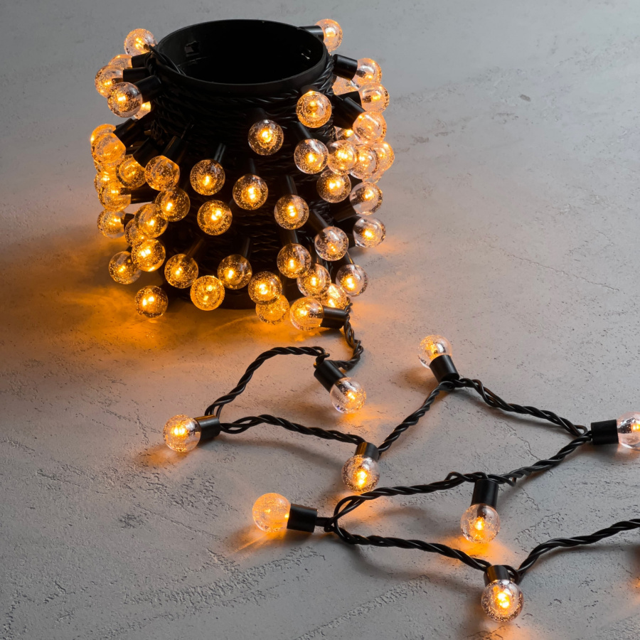 Гирлянда «Шарики» 10м Желтая 220В, Диаметр Шарика 23мм, 100 LED, Провод Черный ПВХ, IP54