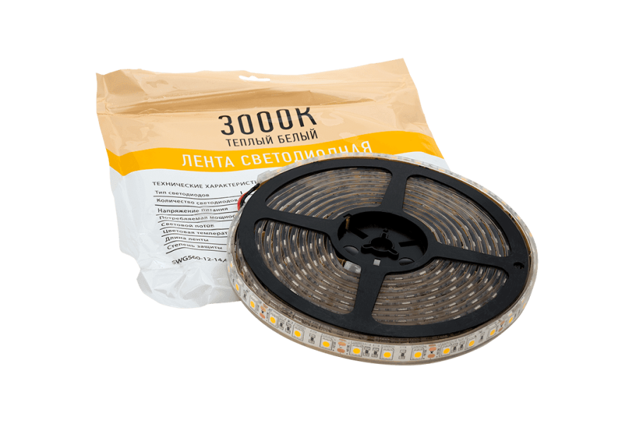Лента светодиодная SWG SWG560, 14,4 Вт/м, 12В, IP68, теплый белый
