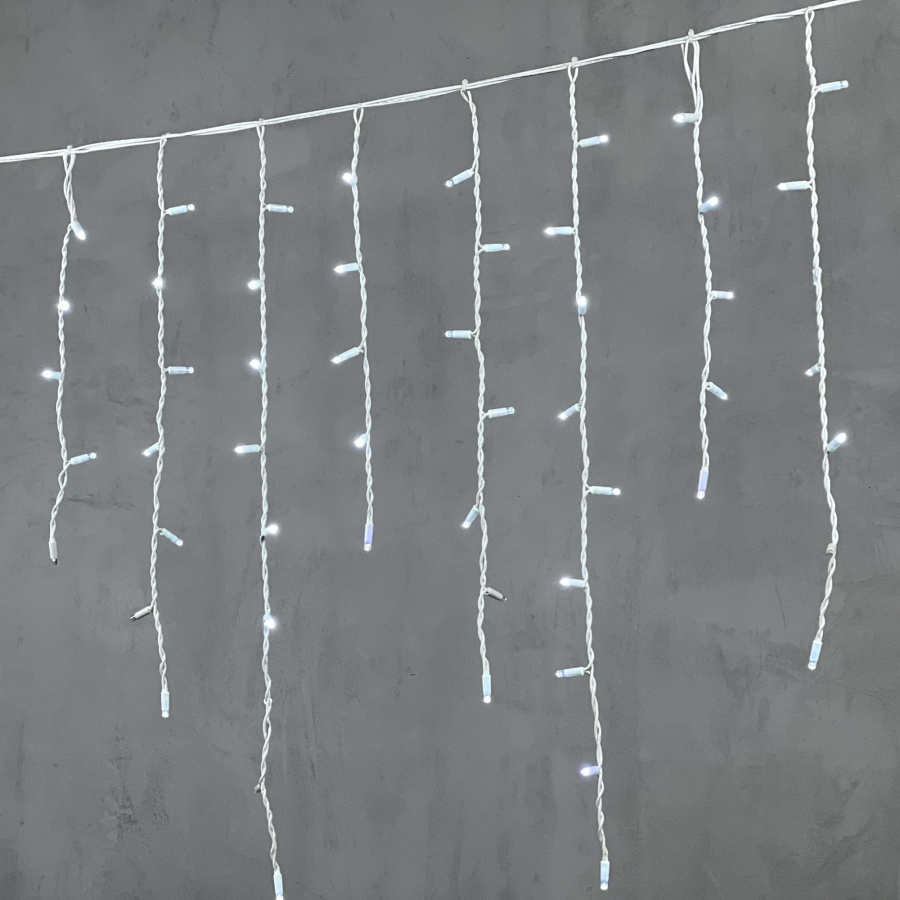 Гирлянда Бахрома 3,2 x 0,9 м Белая с Мерцанием Белого Диода 220В, 168 LED, Провод Белый Каучук, IP65