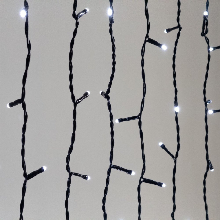 Гирлянда Занавес 2 x 2 м Белый 220В, 400 LED, Провод Черный ПВХ, IP54
