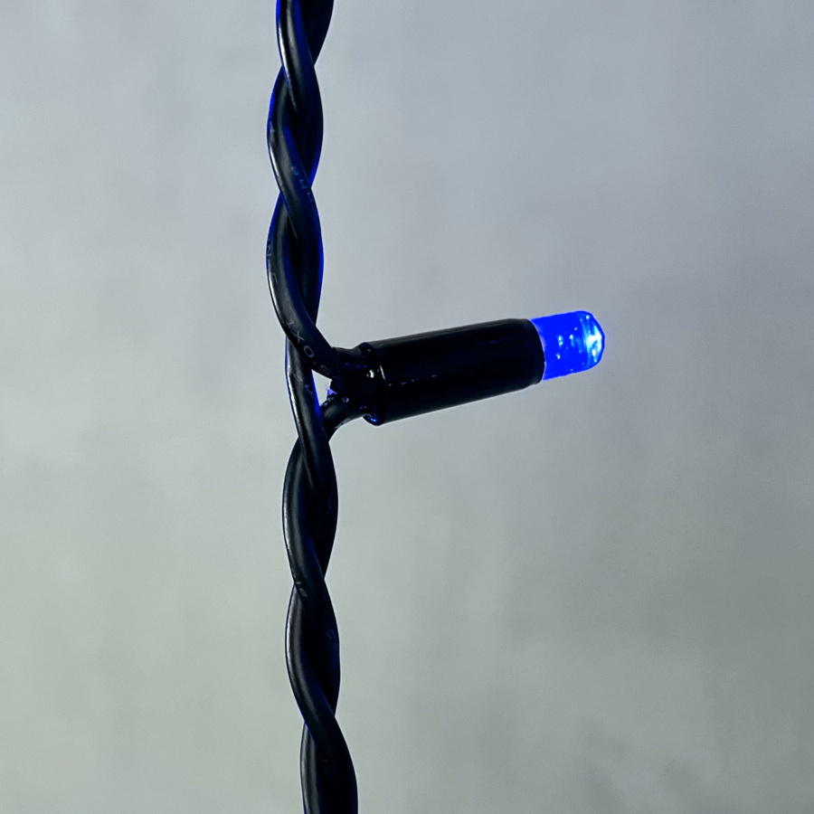 Гирлянда Бахрома 3,1 x 0,5 м Синяя с Мерцанием Белого Диода 220В, 120 LED, Провод Черный Каучук, IP65