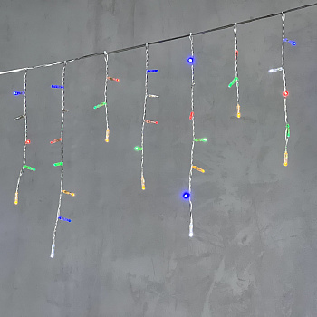 Гирлянда Бахрома с Калпочком 3,1 x 0,5 м Разноцветная с Мерцанием Белого Диода 220В, 120 LED, Провод Прозрачный Провод ПВХ, IP65