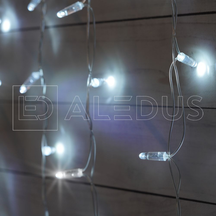 Бахрома (Айсикл) ALEDUS, 220 В, 3x0.9 м, IP65, прозрачный провод, белый, с мерцанием, 144 светодиода