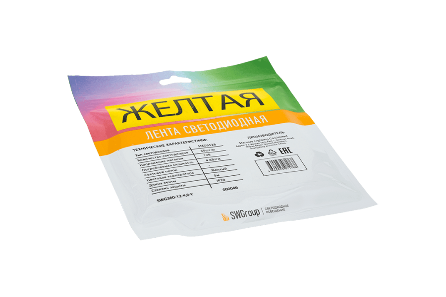 Лента светодиодная SWG SWG360, IP20, желтый