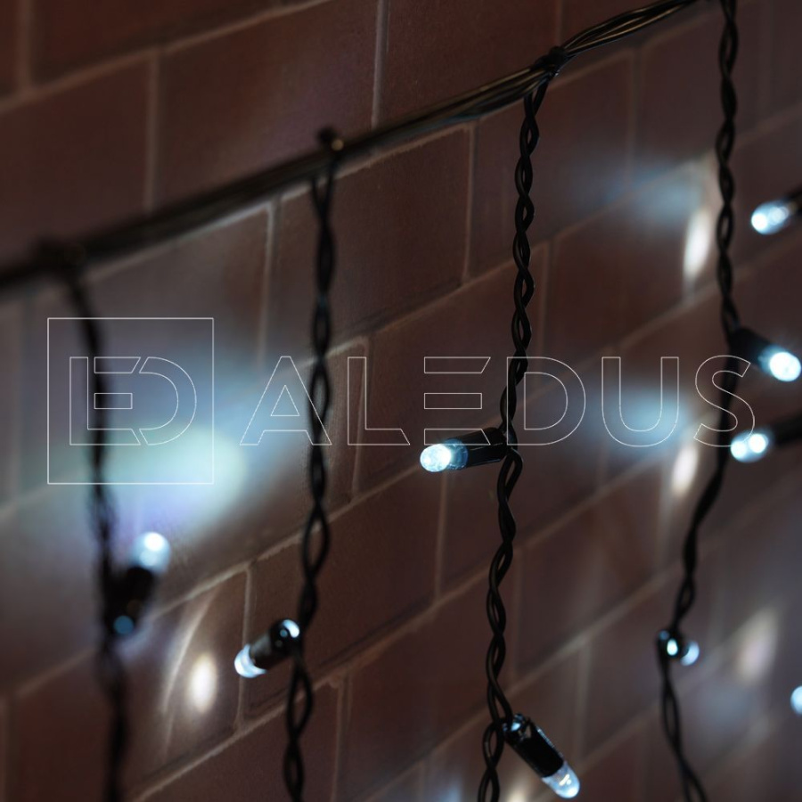 Бахрома (Айсикл) ALEDUS, 220 В, 3x0.9 м, IP65, черный провод, белый, без мерцания, 144 светодиода