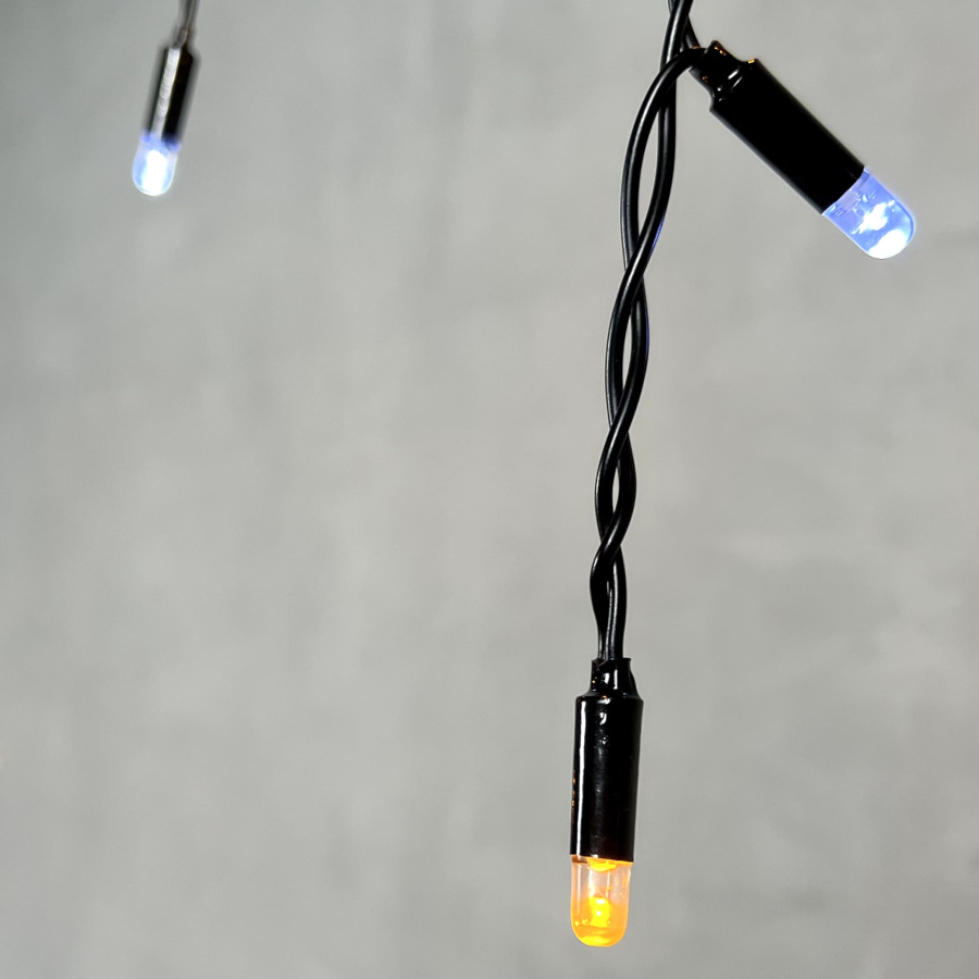 Гирлянда Бахрома с Колпачком 3,1 x 0,5 м Жёлтая с Мерцанием Белого Диода 220В, 120 LED, Провод Черный ПВХ, IP65