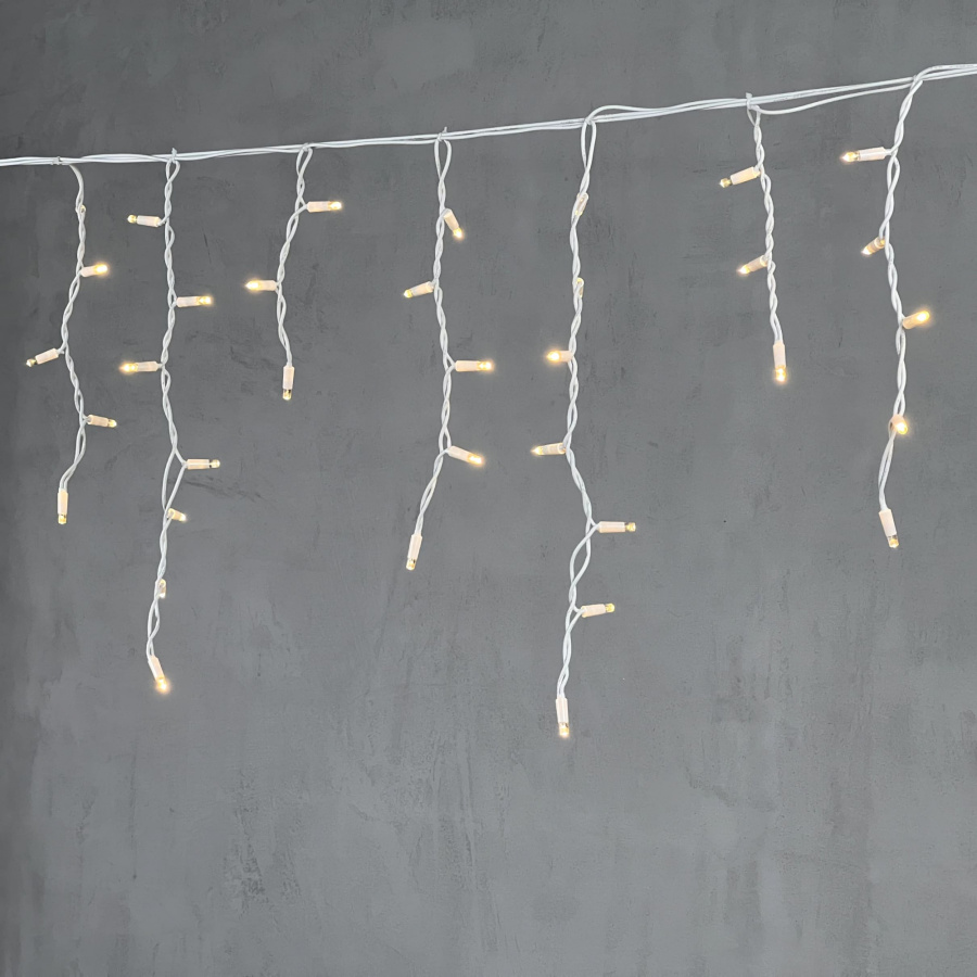 Гирлянда Бахрома 3,1 x 0,5 м Тепло-Белая 220В, 120 LED, Провод Белый Каучук, IP65